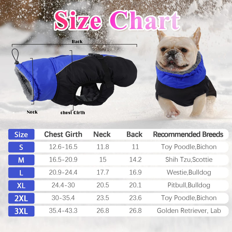 IECOii Extra Warm Dog Coat Reflective Adjustable Dog Jacket Dog Winter Coat with Buckle Fleece Turtleneck Dog Jacket for Cold Weather Soft Winter Coat for Small Medium Extra Large Dogs X-Large Blue - BeesActive Australia