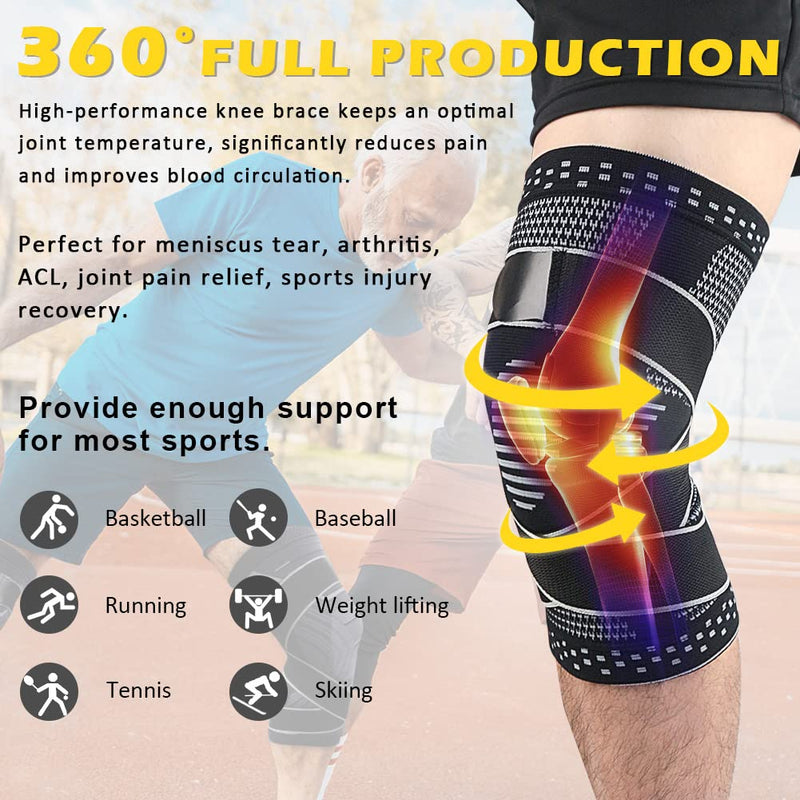 Beister 1 Pair Knee Compression Sleeves with Adjustable Straps for Men & Women, Professional Knee Support Brace for Meniscus Tear, Arthritis, Sports Joint Pain Relief, Running, Basketball Black L (Pack of 2) - BeesActive Australia