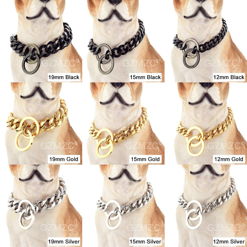 GZMZC Dog Chain Collar High 18K Gold Polished Stainless Steel Cuban Link Strong Heavy Duty Chew Proof Walking Training Chain Leash Collar for Small Medium Big Dogs 19mm width 20" recommend dog's neck:16" - BeesActive Australia