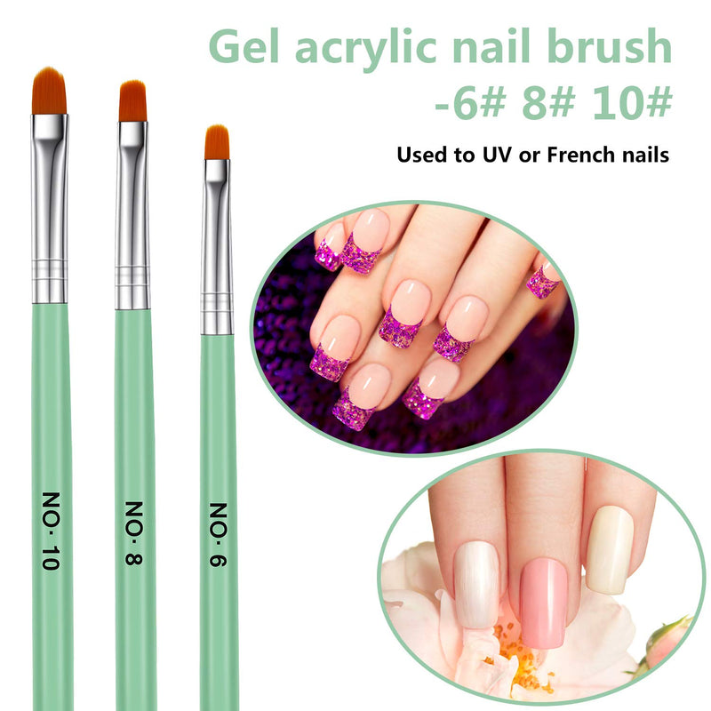 7 Pieces Gel Nail Brush, Acrylic Nail Brush, Nail Art Brush, Nail Painting Brush Pen, Nail Brush Wooden Handle Nylon Hair for Extensions False Nail Tips Builder Manicure, 7 Sizes Green - BeesActive Australia