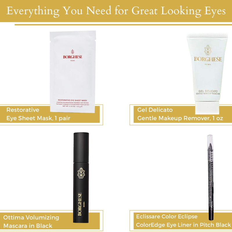 Borghese Eye Makeup Kit - 4 Piece Set - Includes Mascara, Eye Liner, Eye Sheet Mask & Makeup Remover - BeesActive Australia