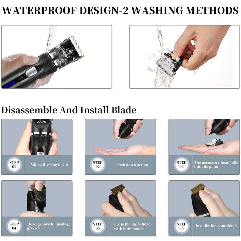 GOOAD Dog Clippers Professional Dog Grooming kit Low Noise Rechargeable Dog Trimmer Cordless Dog Hair Trimmer for Small Dogs and Cats,with LED Display (Black) - BeesActive Australia
