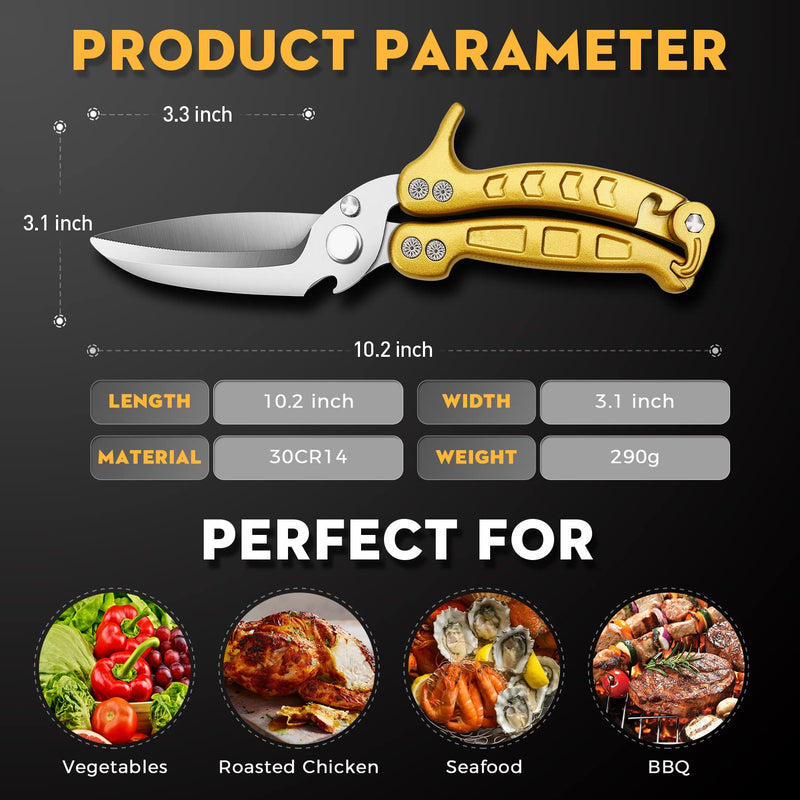 Poultry Shears, Germany Detachable Heavy Duty Kitchen Scissors, Golden Kitchen Shears With Knife Bottle Opener Gift Box, Multipurpose Kitchen Shears For Cooking Chicken Meat Turkey Thanksgiving Germany Detachable Poultry Shear - BeesActive Australia