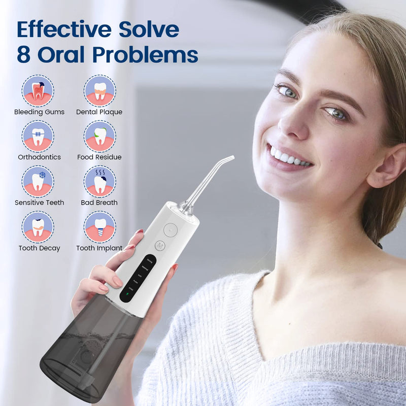 AUIEI Water Flosser for Teeth Cordless Oral Irrigator Portable Dental Teeth Cleaner 300ML 5 Modes Teeth Cleaner Picks USB Rechargeable & IPX7 Waterproof Plaque Removal Tool for Travel Home Use(White) White - BeesActive Australia