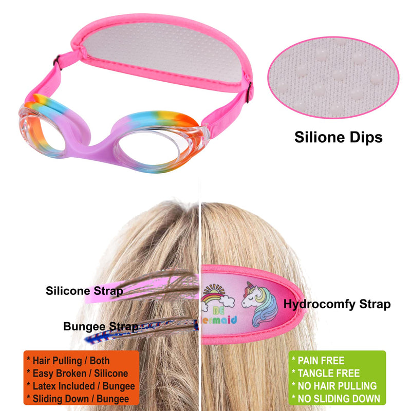Kids Swim Goggles,Swim Goggles for Kids Adult, Swim Goggles with Fabric Strap - No Tangle Elastic, Pain Free Head Band 01 Jr Goggles-rainbow - BeesActive Australia