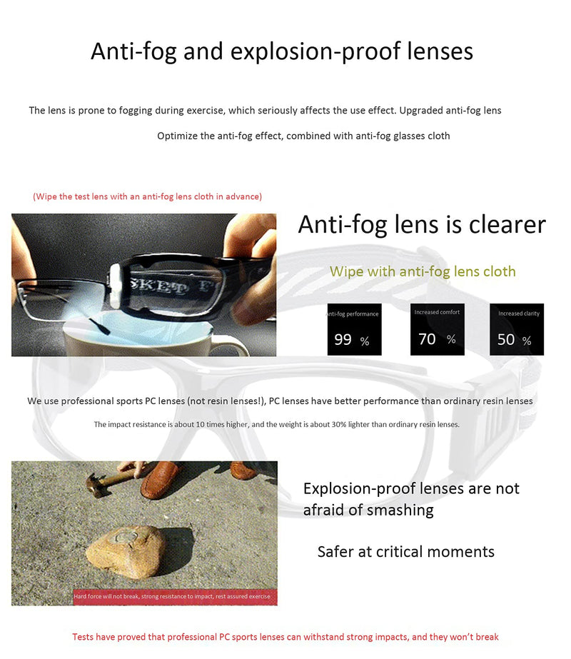 SooGree Sport Glasses for Men Women Basketball Football Sport Goggles Anti Fog Shock Collision Wearable Glasses Black Frame Black Pad - BeesActive Australia