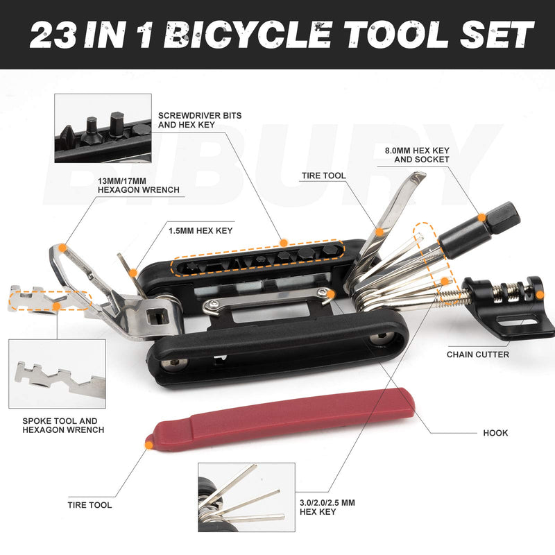 BIBURY Bike Multifunction Tools, 23 in 1 Bicycle Multitool, Pocket Bike Multitool, Bicycle Tools with Patch Kit and Tire Levers- Includes Slim Bag - Cyclist Gift - BeesActive Australia