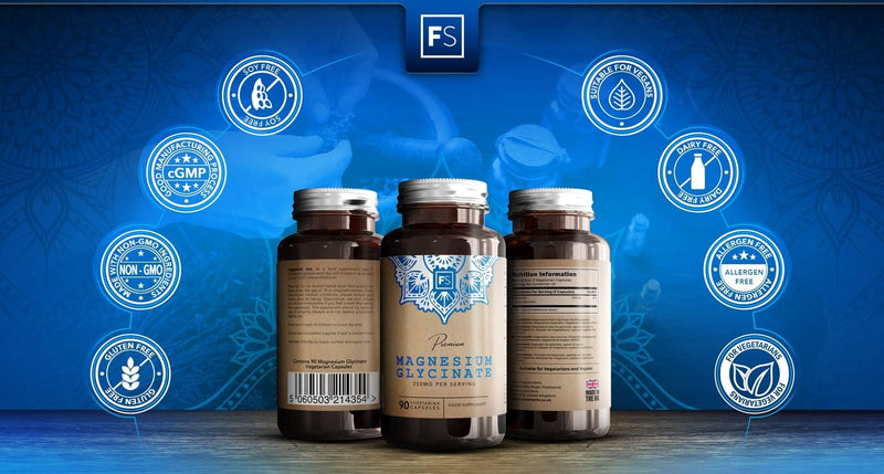 FS Magnesium Glycinate Capsules | 1250mg of Glycinate Providing 250mg of Pure Elemental Magnesium Per Serving | 90 Vegan Caps | Magnesium Supplement | Non-GMO, Gluten & Allergen Free | Made in The UK 90 Count (Pack of 1) - BeesActive Australia