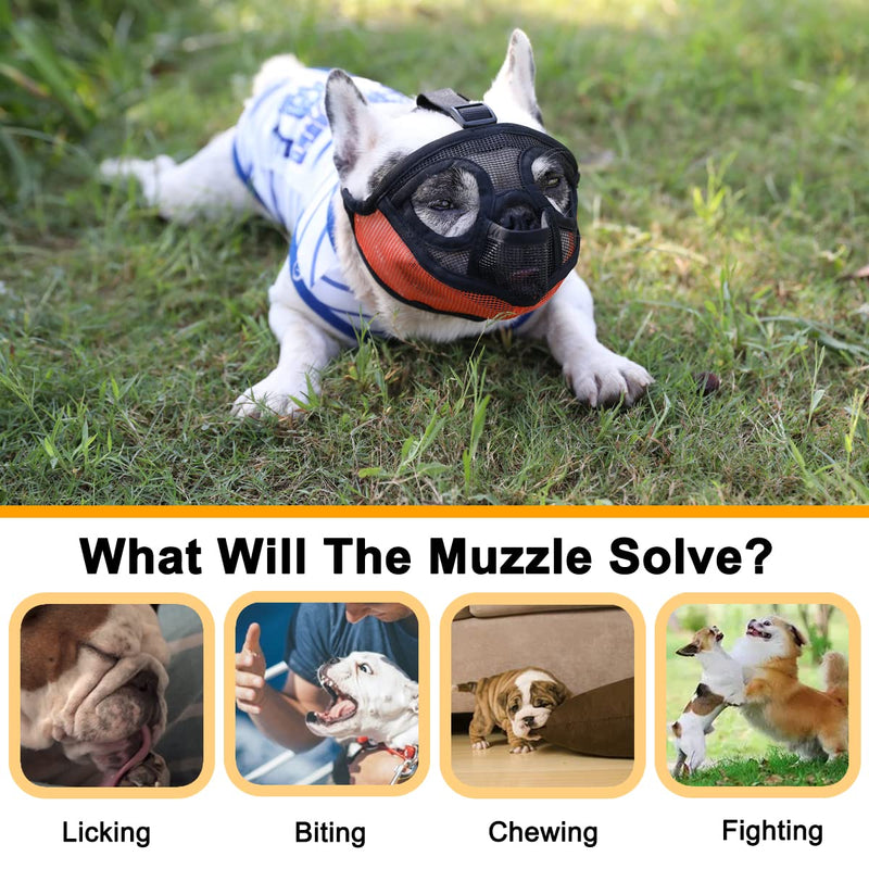 French Bulldog Muzzle, Short Snout Dog Muzzle for Shih Tzu English Bulldog, Mesh Dog Muzzle with Tongue Out Design, Flat Face Dog Muzzle for Biting Chewing Grooming S Grey - BeesActive Australia