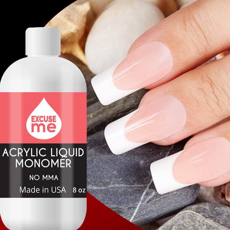 Excuse Me Professional Acrylic Liquid Monomer MMA Free USA Made Strong Nails and Non Yellowing 8 oz for Nail Art Powder for Nail Extension - BeesActive Australia