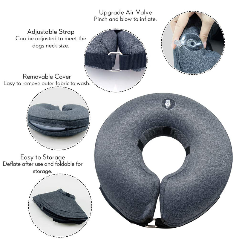 MIDOG Dog Cone Collar for After Surgery, Pet Inflatable Collar Soft Protective Recovery Cone for Dogs and Cats to Prevent Pets from Touching Stitches, Wounds and Rashes X-Large(Neck:18"-24") Grey - BeesActive Australia