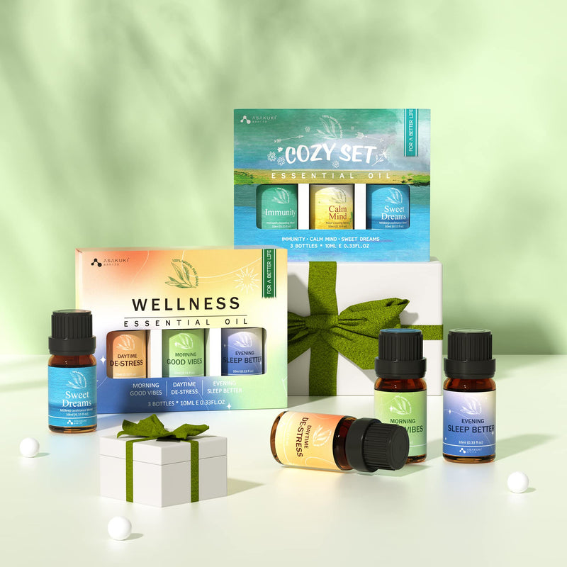 ASAKUKI Essential Oils Set, Aromatherapy Diffuser Oils Blends, 100% Natural Fragrance Essential Oils for Stress Relief, Sleep Better & Feel Good, The Little Box of Cozy Gift Set 3x10mL 3-pack Cozy Set With Gift Box - BeesActive Australia