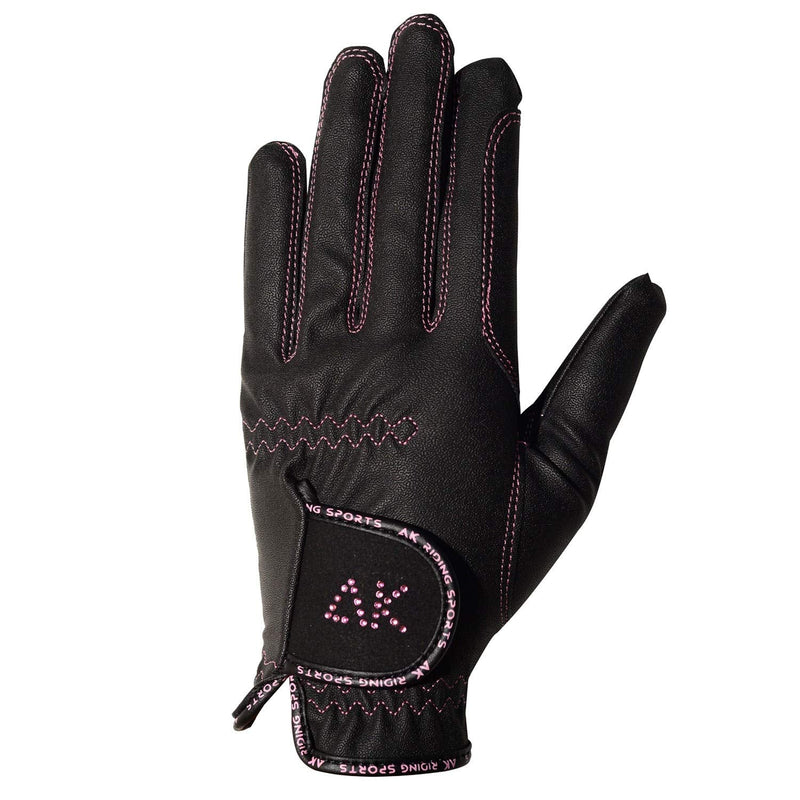 AK Horse Riding Gloves Ladies, Men & Kids Equestrian Gloves with Stones AKRS-6710 (XL, Black/Pink) - BeesActive Australia