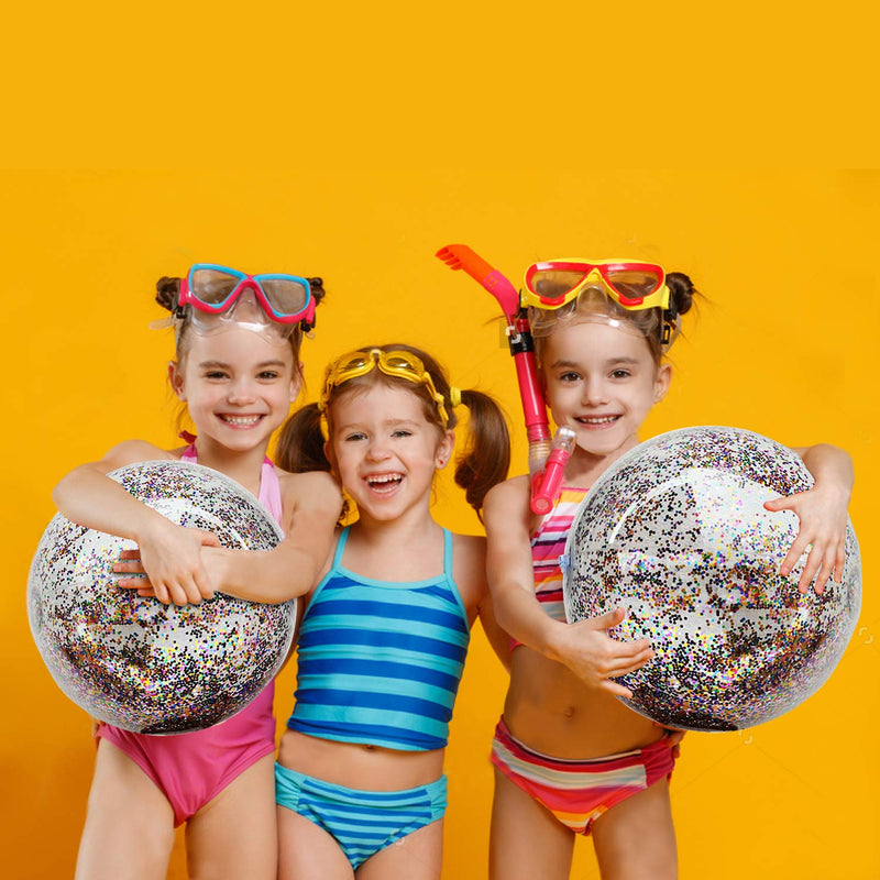 [AUSTRALIA] - 5 Pack Sequin Beach Ball Jumbo Pool Toys Balls Giant Confetti Glitter Inflatable Clear Beach Ball Swimming Pool Water Beach Toys Outdoor Summer Party Favors for Kids Adults (24"-2 Pieces,16"-3 Pieces) 