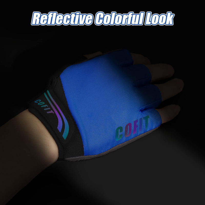 COFIT Half Finger Cycling Gloves, Breathable and Anti-Slip Bicycle Gloves Unisex with Shock Absorbing Pads for Summer BMX MTB Riding, Road Racing and Workout Blue Small - BeesActive Australia