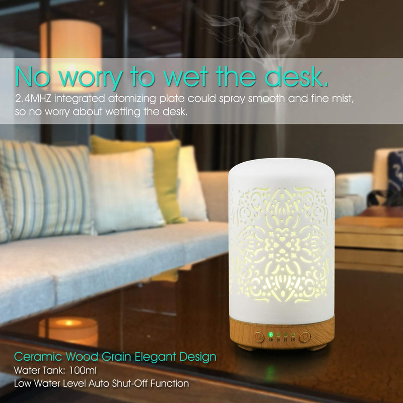 Earnest Living Essential Oil Diffuser for Home White Ceramic Aromatherapy Diffuser 100ml Timers Night Lights and Auto Off Function Essential Oils for Humidifier Electric Aroma Diffuser Office Ceramic Classic - BeesActive Australia