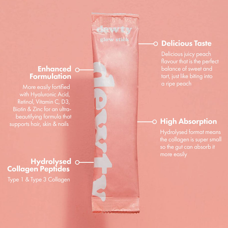 Dewty Daily Collagen Drink - Peach Flavour Collagen Powder Drink - Premium Hydrolysed Collagen Sachets - Formulated with Hyaluronic Acid, Biotin & Retinol, Great for Skin, Hair & Nails (28-Day) 28 Count (Pack of 1) - BeesActive Australia