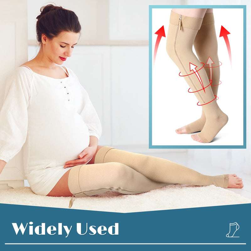 Newcotte Open Toe Zipper Compression Socks Thigh High 20-30mmhg Graduated Compression Stockings with Zipper Open Toe Thigh High Compression Stockings for Women Men Swelling Edema L - BeesActive Australia