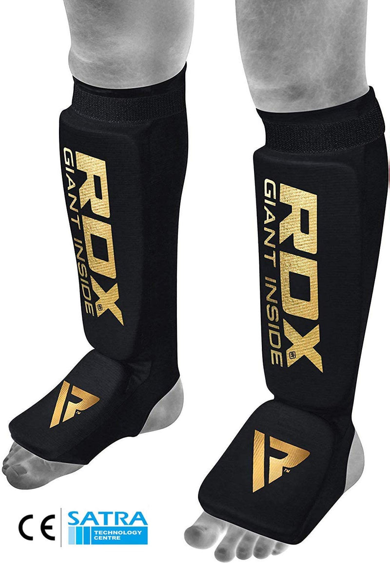 [AUSTRALIA] - RDX Shin Guards for MMA Fighting & Kickboxing Training | Muay Thai Leg Protector Instep Foam Pads | Great Protective Gear for Martial Arts, Sparring, BJJ, Karate Black Medium 