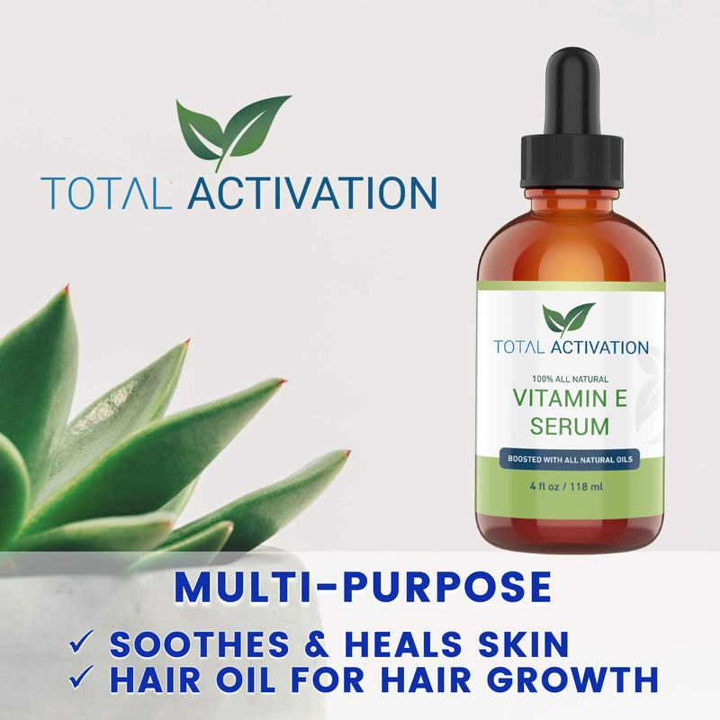 Total Activation Vitamin E Oil 100% Pure Cold Pressed Natural Antioxidant, Dry Skin Treatment Body Moisturizer Anti-Aging Skin Moisturizer Ultra-Hydrating Skin Healer Hair and Nail Growth Oil 4 oz - BeesActive Australia