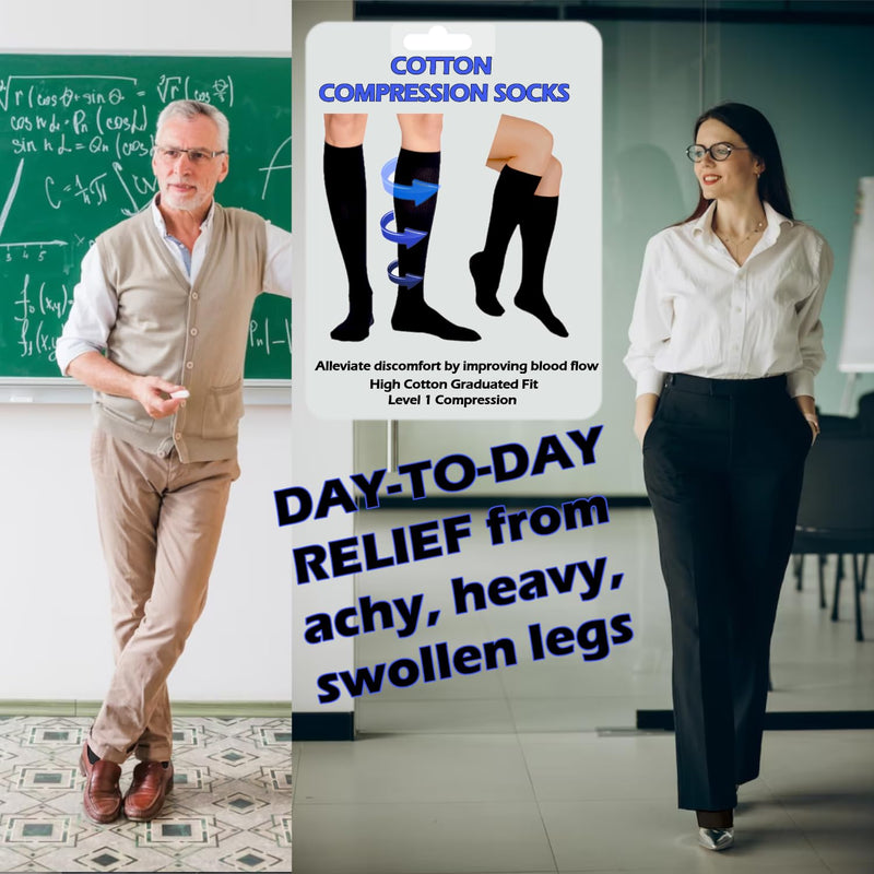 Kensington Compression Socks for Women & Men , Cotton Compression Stockings Clinically Proven, Medical Running Socks for Calf & Ankle Support, Sports, Maternity Pregnancy, Nurses, Flight Travel Care Black Shoe Size 6-8 - BeesActive Australia