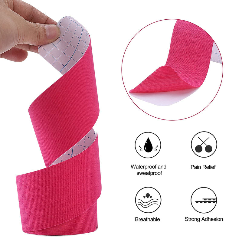Kinesiology Tape Precut(1 Pack) Elastic Therapeutic Sports Tape Water Resistant Athletic Tape for Knees, Ankles, Shoulder, Elbow, Pain Relief and Injury Recovery 2 Inch x 16.4 feet Per Roll (Pink) (1 Pack) Pink - BeesActive Australia