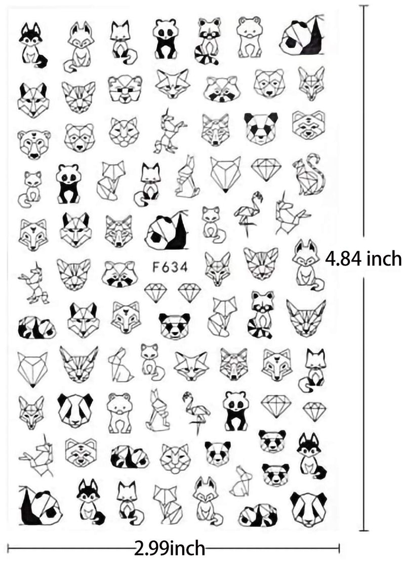 5 Sheets Black White Nail Art Stickers, 3D Roses, Hearts, Animals, Pandas, etc Self adhesive Nail Decals Art Design for DIY Nails Design Manicure Tips Nail Art Decor - BeesActive Australia