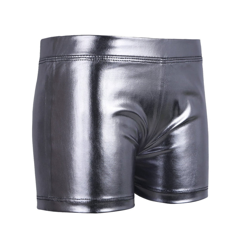 [AUSTRALIA] - dPois Big Girls Shiny Metallic Patent Leather Shorts Gymnastics Sports Swimming Dance Bottoms Silver-gray 12 