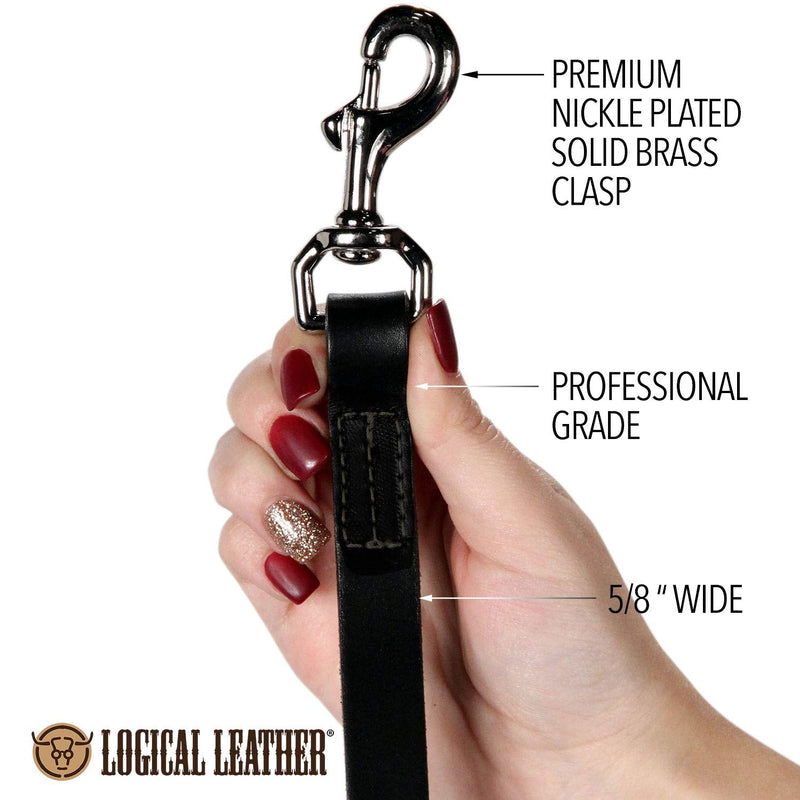 Logical Leather Dog Leash - Best for Training - Water Resistant Heavy Full Grain Leather Lead 6 Foot Black - BeesActive Australia