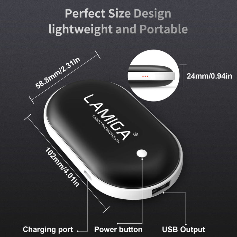LAMIGA Hand Warmers Rechargeable,Electric Hand Warmer Reusable,5200mAh Portable Powerbank,Hot Hand Pocket Heater for Outdoor Camping and Hunting,The Best Gift for Winter. Black - BeesActive Australia