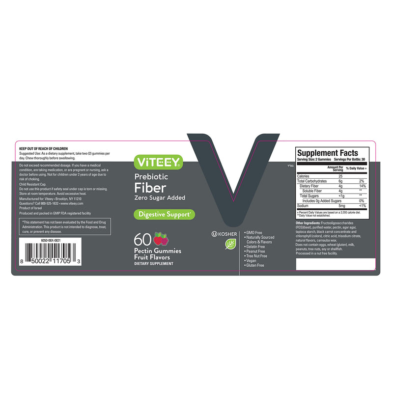 Fiber Prebiotic Gummies [Zero Sugar Added] Digestive Heath Regularity Support, Natural Weight Support, Constipation Relief, Vegan Dietary Supplements, for Adults & Teens - Fruit Flavor Chewable Gummy - BeesActive Australia