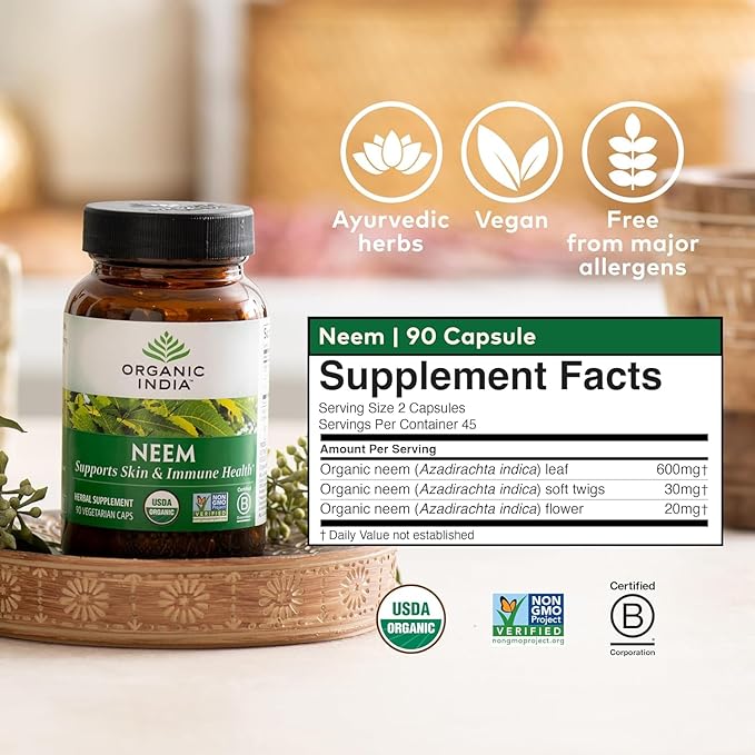 Organic India Neem - 90 Vegetarian Capsules - BeesActive Australia
