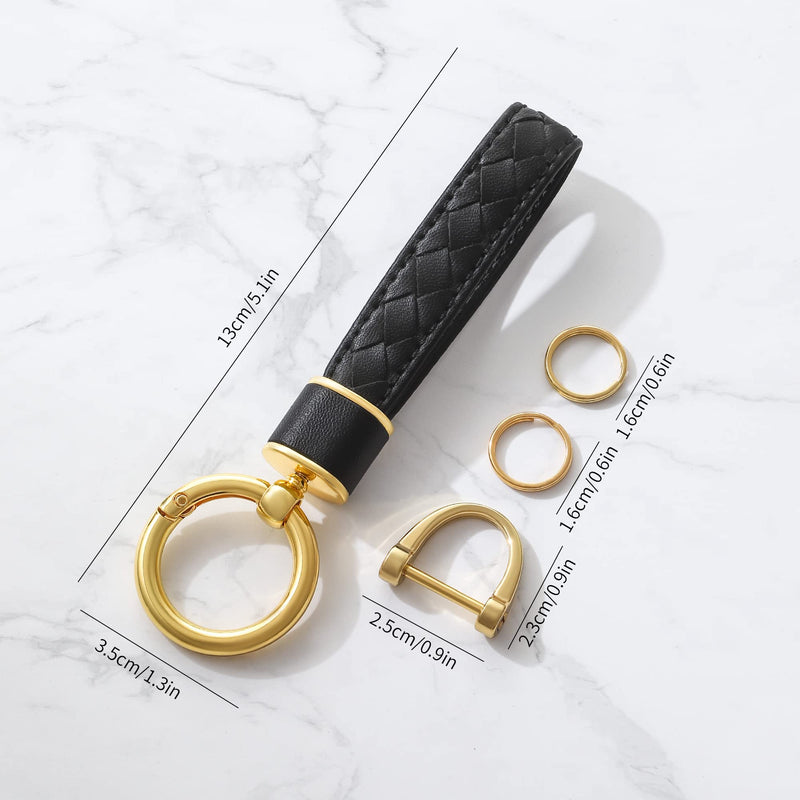 Gkeygo Leather Car Keychain, Handmade Woven Keychains for Women and Men, Universal Key Fob Holder with 360 Degree Rotatable, Anti-Lost D-Ring, 2 Keyrings and 1 Screwdriver – Black - BeesActive Australia