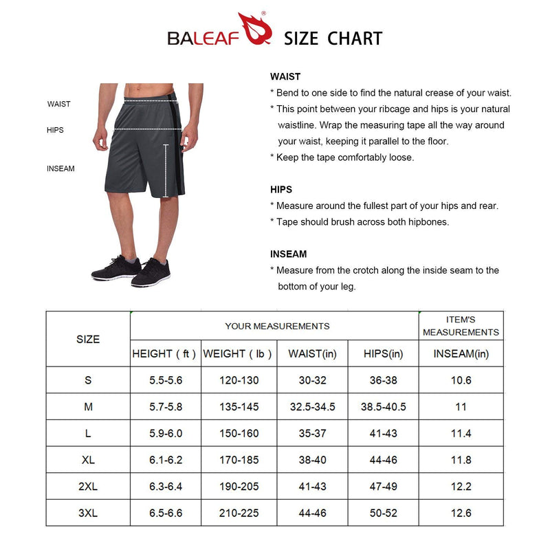 BALEAF Men's 11'' Athletic Basketball Shorts Lightweight Training Workout Zipper Pockets Drawstrings Black Small - BeesActive Australia