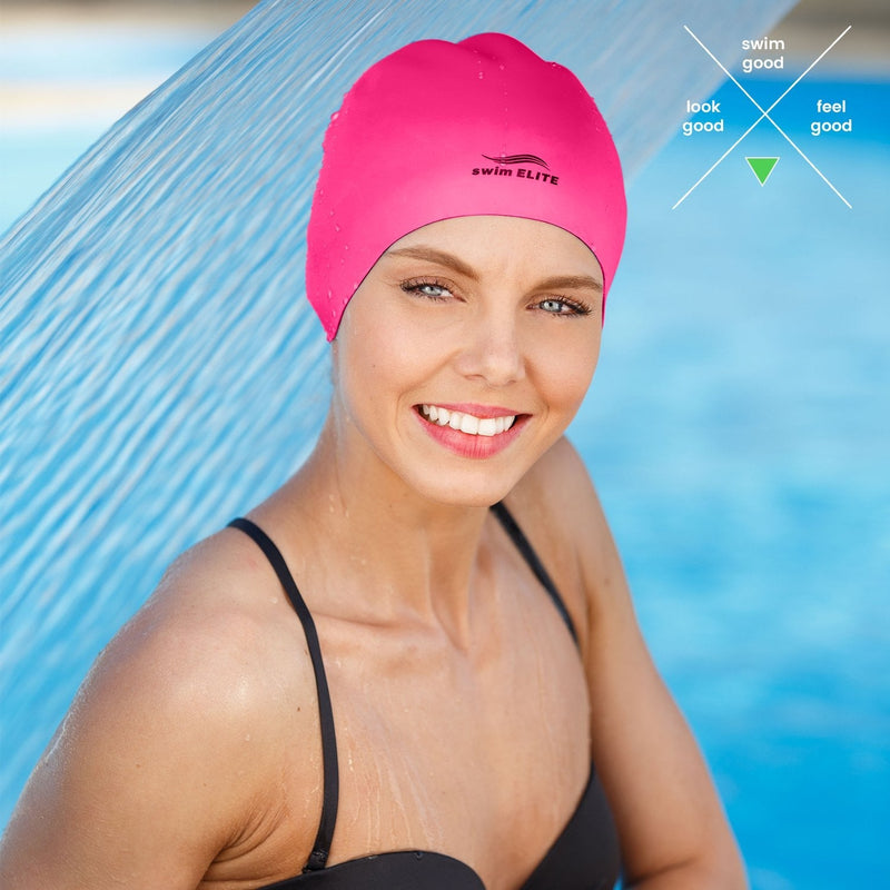 Reversible Silicone Swim Cap, Waterproof 2-in-1 Swimming Caps for Men and Women with Carry Bag, Flexible Adult Swimmers Cap for Short and Medium Length Hair Pink/Purple - BeesActive Australia