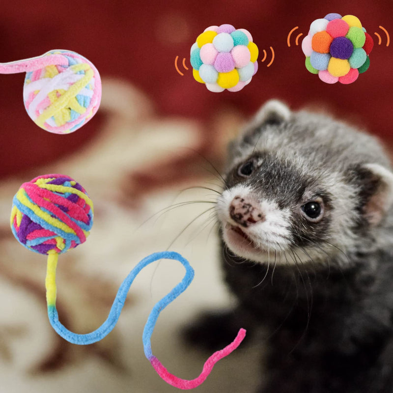 HAICHEN TEC 6 Pack Ferret Toys Ball Set - Woolen Yarn Ferret Balls with Built-in Bell Soft Colorful Pompom Balls Interactive Sound Toy Exercise Scratch Play Chew Toys for Indoor Pet Ferret Cat Kitten - BeesActive Australia