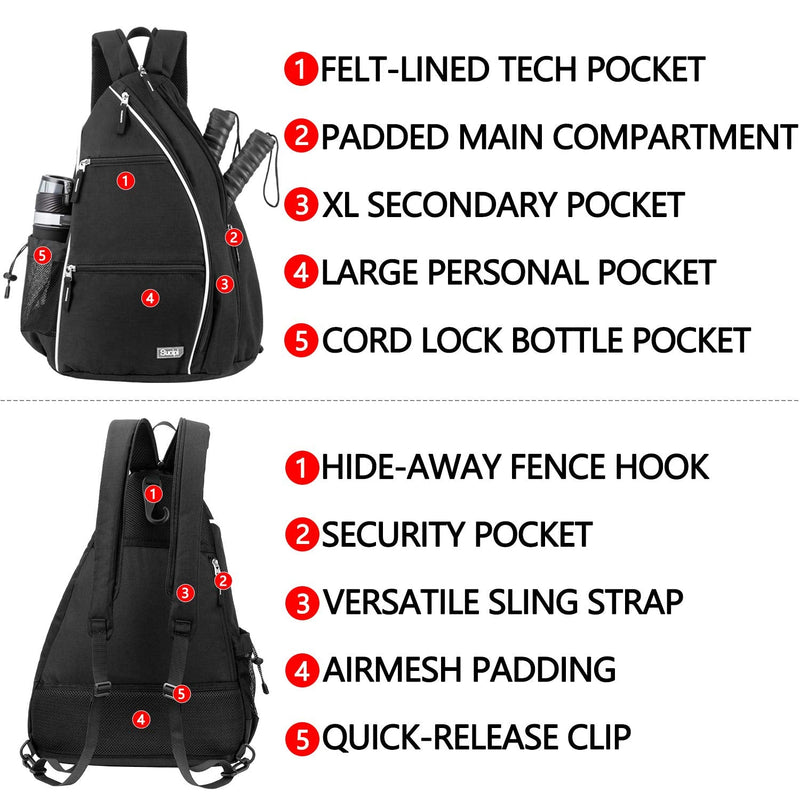 Sucipi Pickleball Bag Backpack for Women Men Tennis Bag Tennis Backpack Reversible Pickleball Paddle Bag Tennis Rackets Bags Black - BeesActive Australia