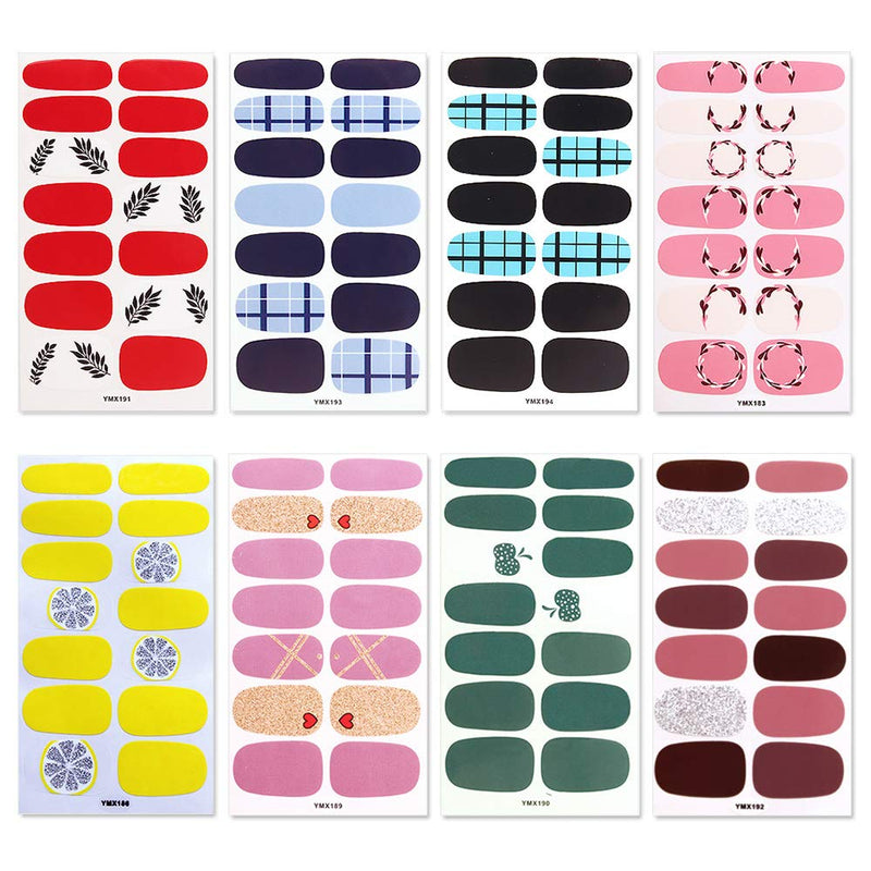 SILPECWEE 8 Sheets Self-Adhesive Nail Art Stickers Decals Tips and 1Pc Nail File Solid Color Design Nail Polish Wraps Strips Manicure Strips Set - BeesActive Australia