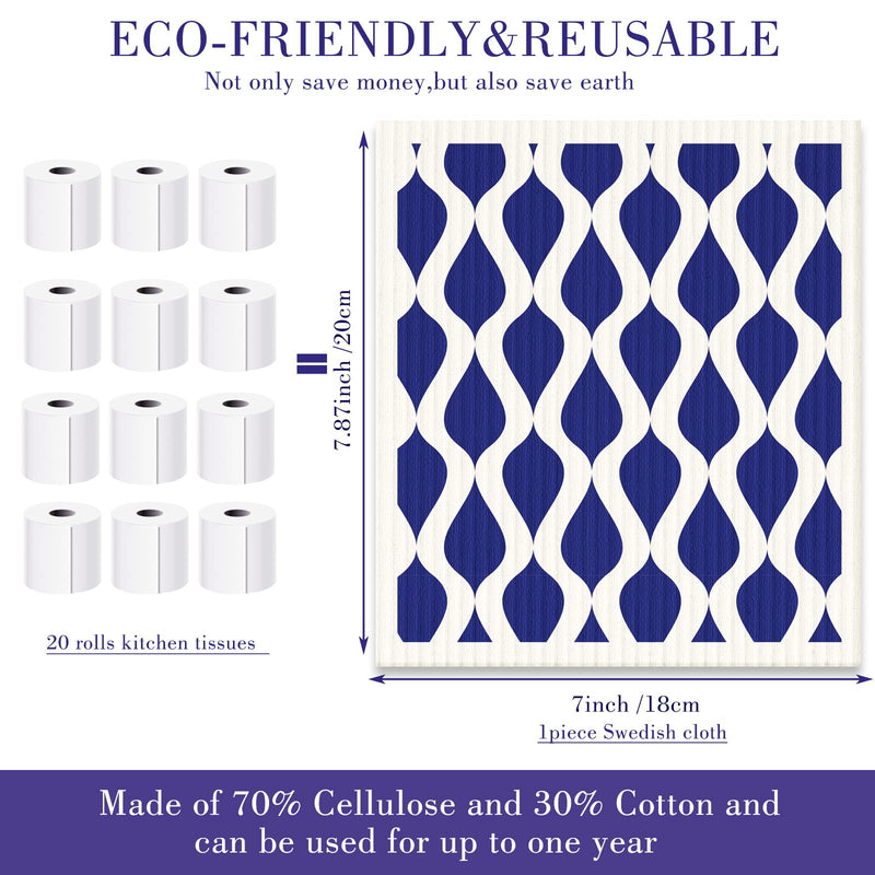 Patelai 6 Pieces Swedish Kitchen Dish Towels Kitchen Cloths Reusable Sponge Cleaning Cloths Absorbent Dish Cloth No Odor Hand Towel Quick Drying Washable Cleaning Wipes (Navy Geometry Style) Navy Geometry Style - BeesActive Australia