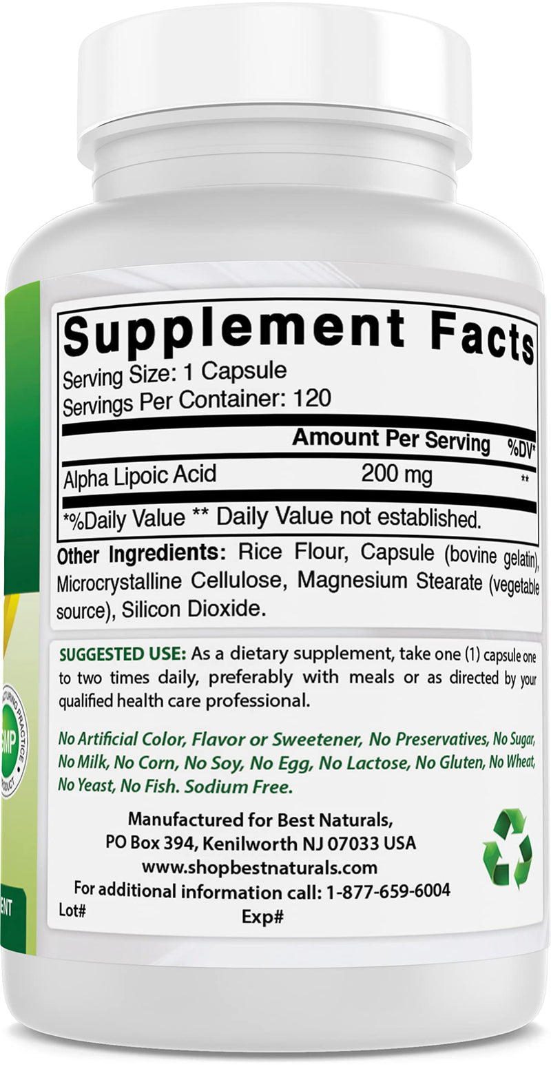 Best Naturals Alpha Lipoic Acid 200 Mg 120 Capsules (120 Count (Pack of 1)) 120 Count (Pack of 1) - BeesActive Australia