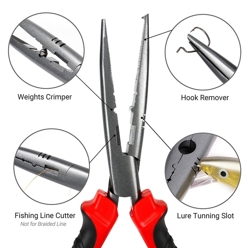 nawaish Fishing Pliers Long Nose G1 & Floating Fish Lip Gripper,Needle Nose Pliers - Split Ring Pliers,Fishing Hook Remover,Crimper,Fishing Line Cutter in Freshwater & Saltwater with LED Light Gloves - BeesActive Australia