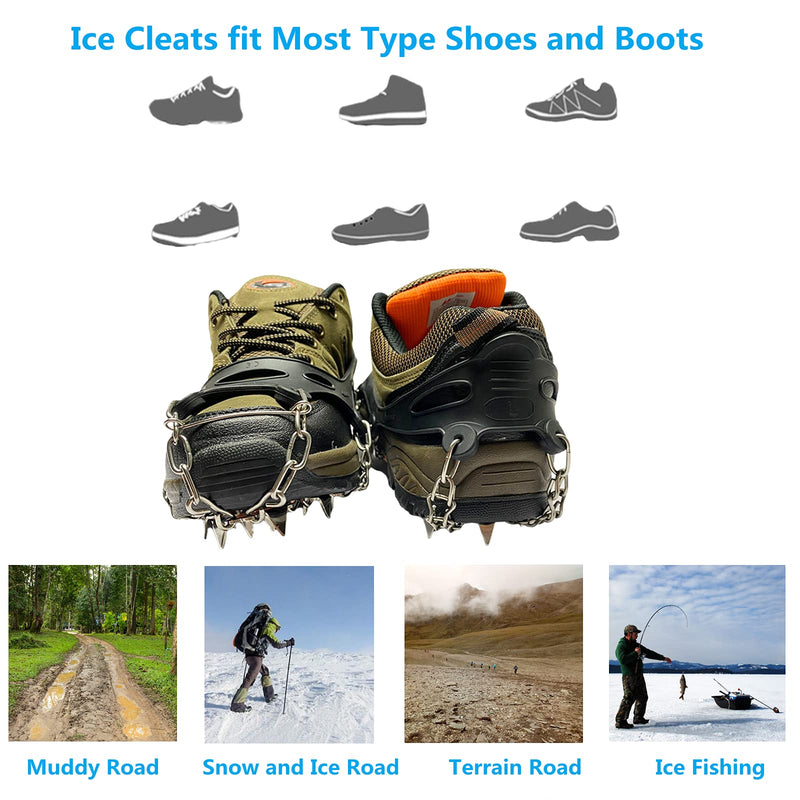 Crampons Upgrade 28 Stainless Steel Spikes, Ice Cleats Traction Snow Grips for Shoes and Boots Men Women Anti Slip Spikes for Hiking Walking Climbing Mountaineering Ice Fishing X-Large - BeesActive Australia
