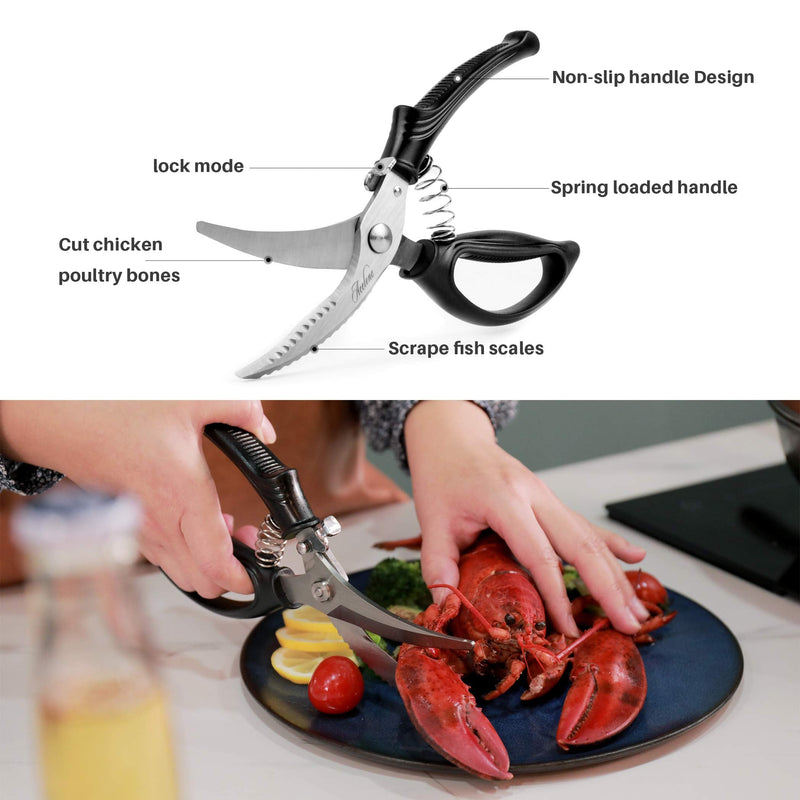 ACELONE Poultry Shears - Heavy Duty Kitchen Chicken Shears With Anti-Slip Handle & Safety Lock - Poultry Scissors for Meat, Game, Chicken, Bone, Poultry & More - Spring Loaded. - BeesActive Australia
