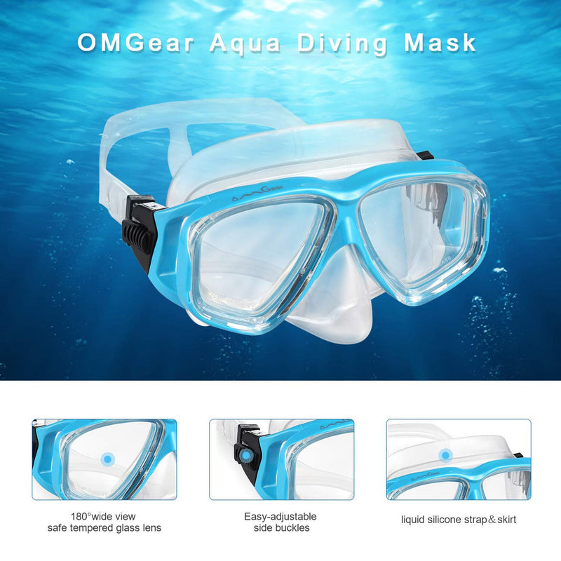 [AUSTRALIA] - OMGear Swim Goggles with Nose Cover Diving Mask Snorkeling Gear Kids Adult Snorkel Mask for Scuba Free Diving Spearfishing Neoprene Strap Cover Impact Resistance Aqua 