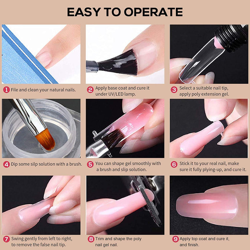 Poly Nail Gel Kit, Phoenixy 6 Colors Poly Nail Extension Gel Kit with 36W LED U V Nail Lamp Basic Nail Art Tools All In One Manicure Starter Kit Gift - BeesActive Australia