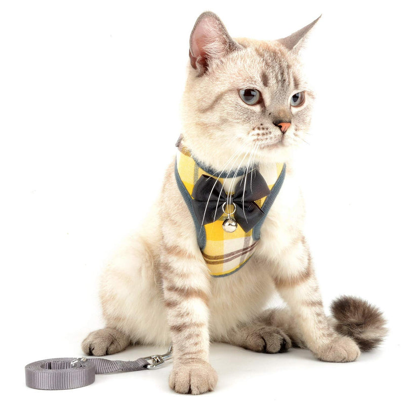 SELMAI Plaid Puppy Harness and Leash for Small Medium Dogs No Pull Soft Mesh Padded Adjustable Cat Vest for Walking Leads S:Bust:23-42cm/9-16.5",for 2.2-6.6Lbs Yellow Plaid - BeesActive Australia
