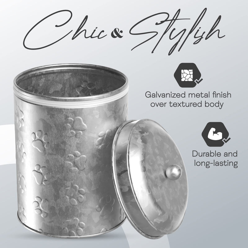 Amici Pet Puppy Paws Galvanized Metal Food Canister, Small, 64oz - BeesActive Australia