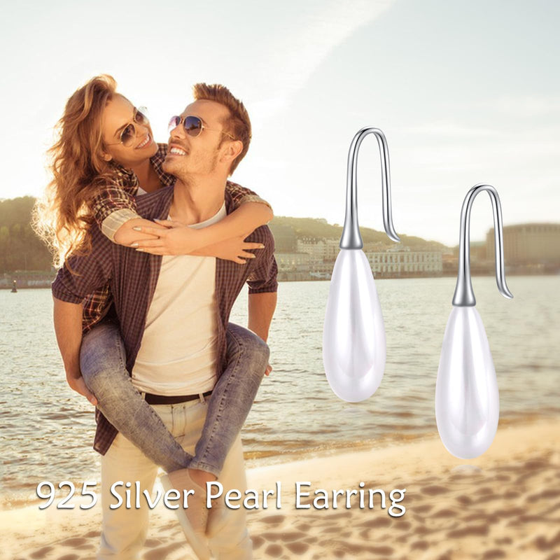 Pearl Threader Earrings 925 Sterling Silver Long Piercing Pearl Tassel Drop Dangle Ear Line Eardrop Earrings Jewelry for Women Teen Girls Pull through pearl earrings - BeesActive Australia