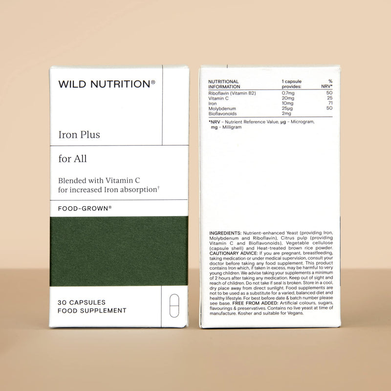 Wild Nutrition Food-Grown Iron Plus | Gentle Iron Supplements to Support Immunity & Reduce Fatigue | Iron and Vitamin C Tablets to Increase Absorption | Vegan Iron Supplements for Women | 30 Capsules - BeesActive Australia