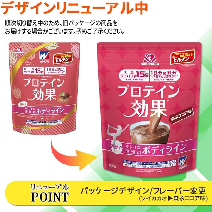 Morinaga Protein Effect Morinaga Cocoa Flavor 660g (approximately 30 servings) Weider Soy Protein Soy Cacao Body Makeup Protein 1 day's worth of iron 1/2 day's worth of vitamin C Contains E-rutin that - BeesActive Australia
